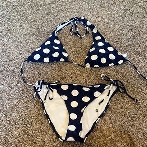 size 7 Powder Room blue and white polka dot tie bikini barely ever worn.